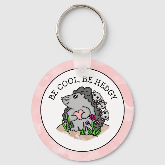 Cute Hedgel en Babies en Funny Pun Sleutelhanger (Voorkant)