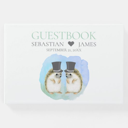 Cute Hedgel Gay Grooms Couple Wedding Gastenboek (Voorkant)