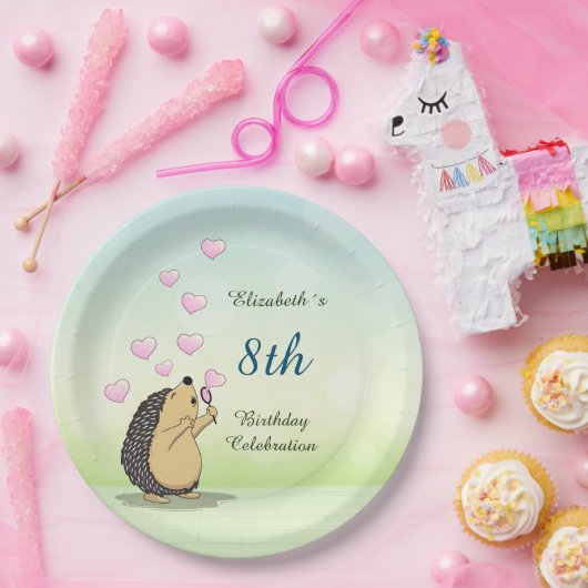 Cute Hedgel Girl's Birthday Papieren Bordje (Feest)