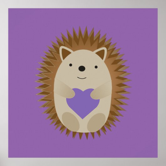 Cute Hedgel Holding Paarse harthart Poster (Voorkant)