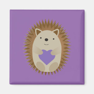 Cute Hedgel Hugging a Paarse Heart Magneet
