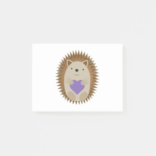 Cute Hedgel Hugging a Paarse Heart Post-it® Notes (Voorkant)