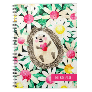 Cute hedgel in Flowers Pink Yellow Personalized Notitieboek