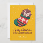 Cute Hedgel in Stockings Merry Kerstmis Feestdagenkaart (Voorkant)