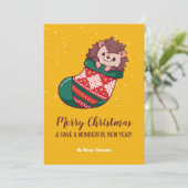 Cute Hedgel in Stockings Merry Kerstmis Feestdagenkaart (Staand voorkant)