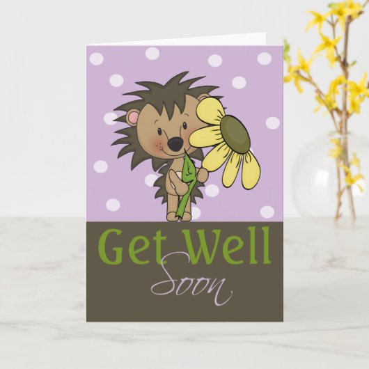 Cute Hedgel, kom snel goed. Kaart (Gele Bloem)