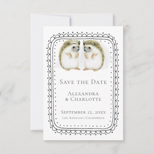 Cute hedgel Lesbian Couple Wedding Save the Date (Voorkant)