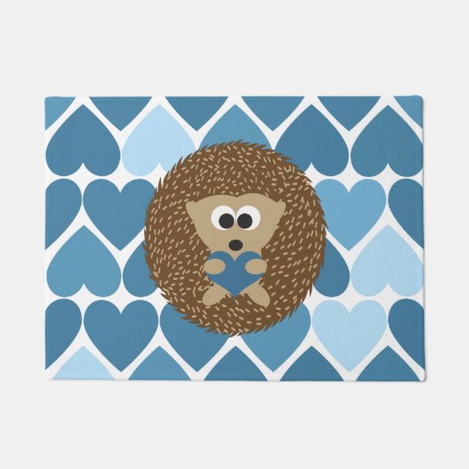 Cute Hedgel met Blue Heart Background Deurmat (Voorkant)