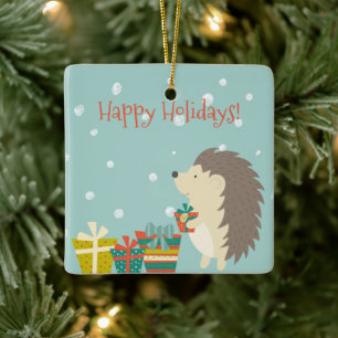 Cute Hedgel met Cadeaus Kerstmis Keramisch Ornament