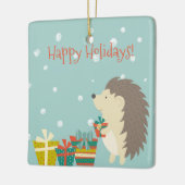 Cute Hedgel met Cadeaus | Kerstmis Keramisch Ornament (Links)