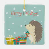 Cute Hedgel met Cadeaus | Kerstmis Keramisch Ornament (Achterkant)