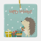 Cute Hedgel met Cadeaus | Kerstmis Keramisch Ornament (Voorkant)