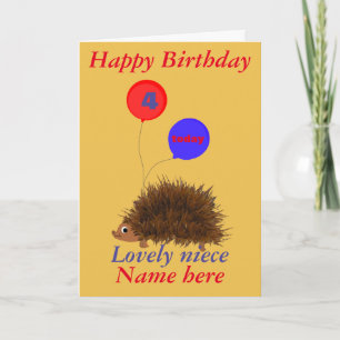 Cute hedgel Niece Birthday add name age Kaart