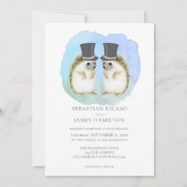 Cute Hedgel Two Grooms Gay Couple Wedding Kaart