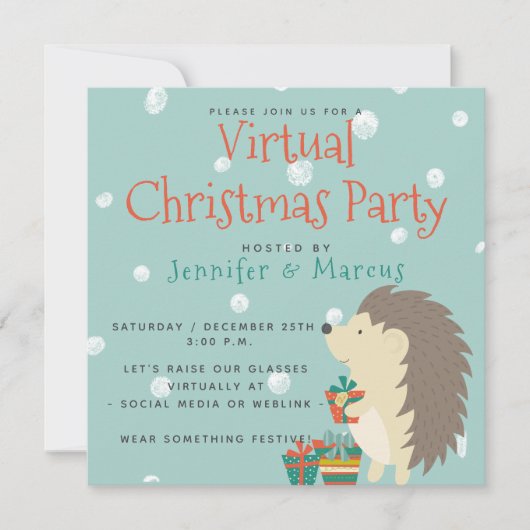 Cute Hedgel | Virtuele kerstfeestdag Kaart (Voorkant)