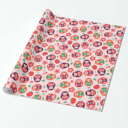 Cute Hedgie Pattern - Birthday Wrapping Paper Cadeaupapier (Uitgerold)