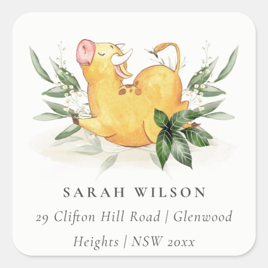 Cute Heilige Koe Boerderij Yellow Foliage Kinder A Vierkante Sticker (Voorkant)