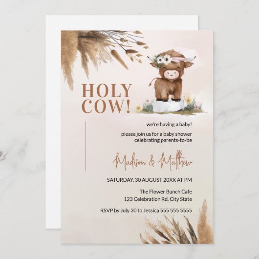 Cute Heilige Koe Pampas Rustic Boerderij Baby show Kaart (Voorkant / Achterkant)