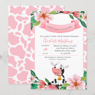 Cute Heilige Koe Roze Floral Baby shower Kaart