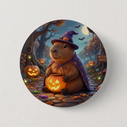 Cute Hek Capybara Halloween Bos Knopspeld Ronde Button 5,7 Cm (Voorkant)