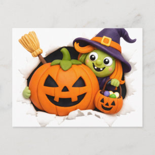 Cute Heks en Jack-o'-Lantern Kleifiguur Briefkaart