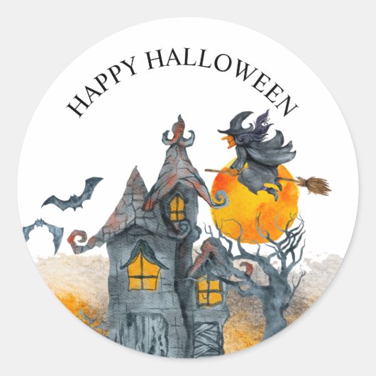 Cute heks spooky hauned house Halloween Ronde Sticker (Voorkant)