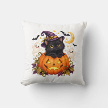 Cute Heks Zwarte Kat Pompoen Halloween Kussen