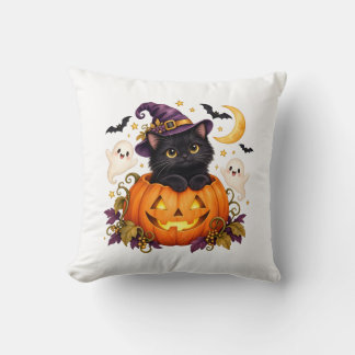 Cute Heks Zwarte Kat Pompoen Halloween Kussen