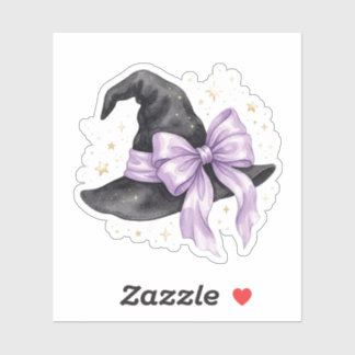 Cute Heksenhoed Met Grote Paarse Strik Halloween Sticker