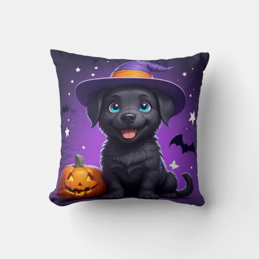 Cute Heksenhoed Puppy Halloween 🐶 Kussen (Voorkant)