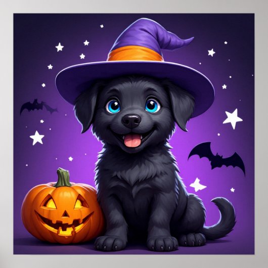 Cute Heksenhoed Puppy Halloween 🐶 Poster (Voorkant)