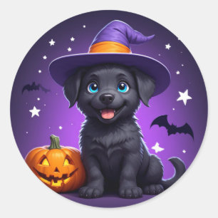Cute Heksenhoed Puppy Halloween 🐶 Ronde Sticker