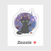 Cute Hekserige Zwarte Kat Toverstaf Sticker (Vel)