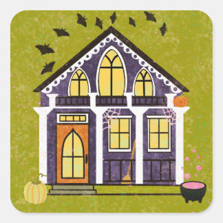Cute Hekserij Geest Halloween Cottage Vierkante Sticker