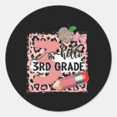 Cute Hello 3rd Grade Pink Leopard Back To School G Ronde Sticker (Voorkant)