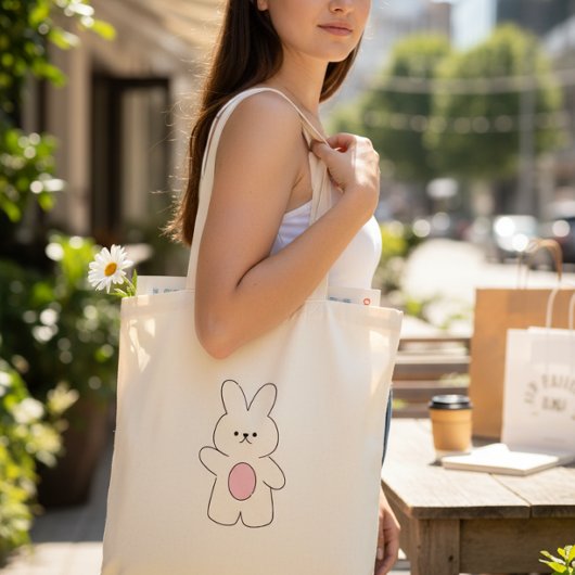 Cute Hello Bunny Minimalistische Schoudertas Tote Bag