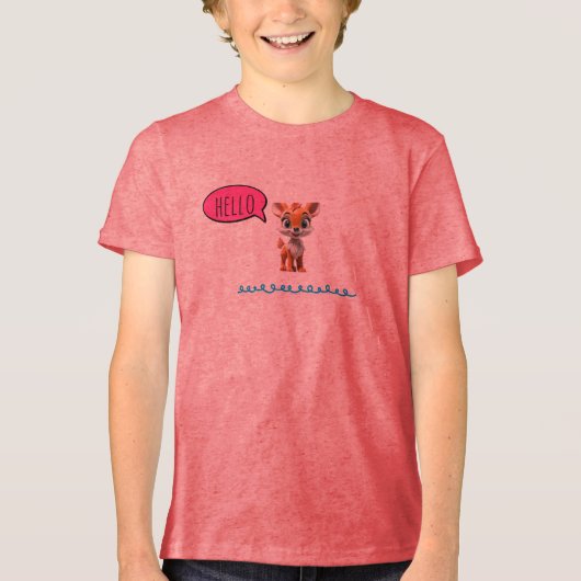 Cute “Hello” Deer Kids Tri-Blend Shirt (Voorkant)