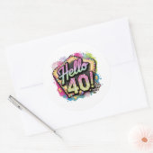 Cute hello forty Birthday word art Ronde Sticker (Envelop)