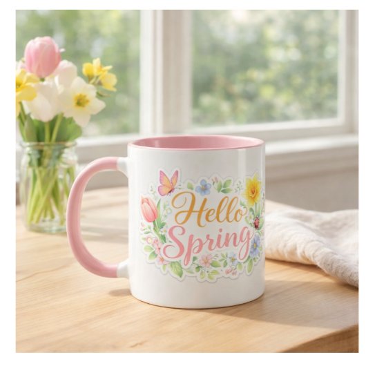 Cute Hello Spring Floral Mug | Customizable Mok