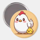 Cute Hen met een Baby-kuiken Magneet (Voorkant / Achterkant)