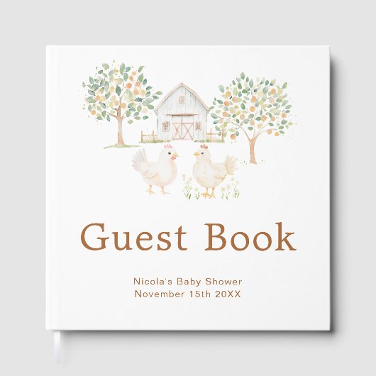 Cute Hens Farm Barn Baby Shower Guest Book Gastenboek (Voorkant)