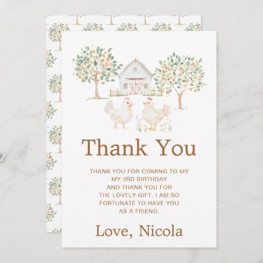 Cute Hens Farm Barn Birthday Party Bedankkaart (Voorkant / Achterkant)