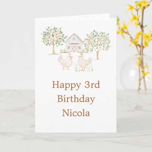 Cute Hens Farm Barn  Birthday Party Kaart (Gele Bloem)