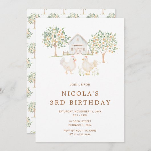 Cute Hens Farm Barn Birthday Party Kaart (Voorkant / Achterkant)