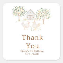 Cute Hens Farm Barn Verjaardagsfeestje Vierkante Sticker