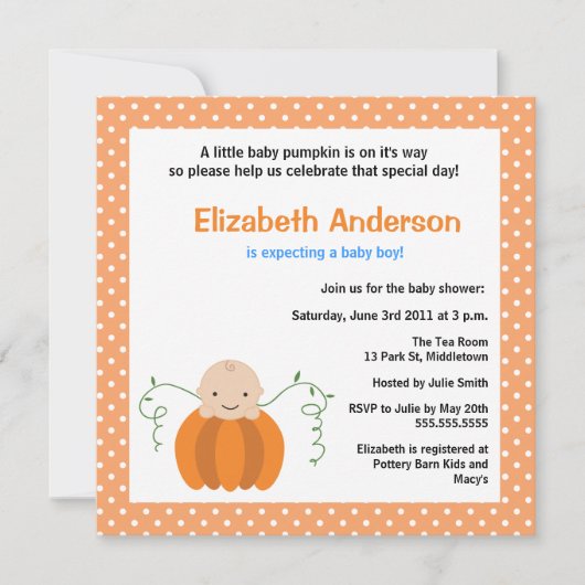 Cute Herfst Baby shower Invitation - Boy Kaart (Voorkant)