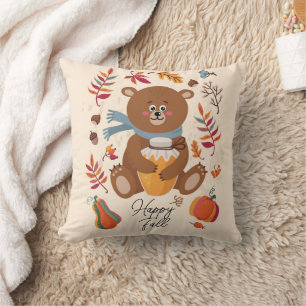 Cute herfst babybeer met honing en aangepaste teks kussen