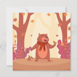 Cute Herfst Beer Note Card Feestdagenkaart