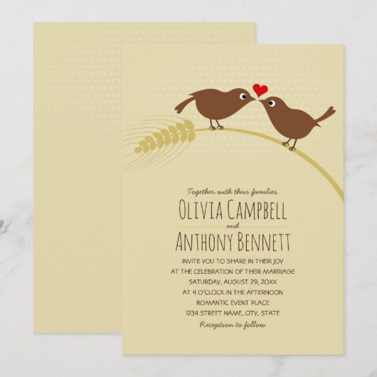 Cute Herfst Country Unique Wheat Tortelduifjes Wed Kaart (Voorkant / Achterkant)