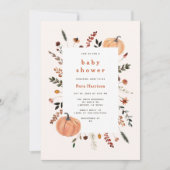 Cute Herfst Floral Lijst Pumpkin Baby shower Kaart (Voorkant)